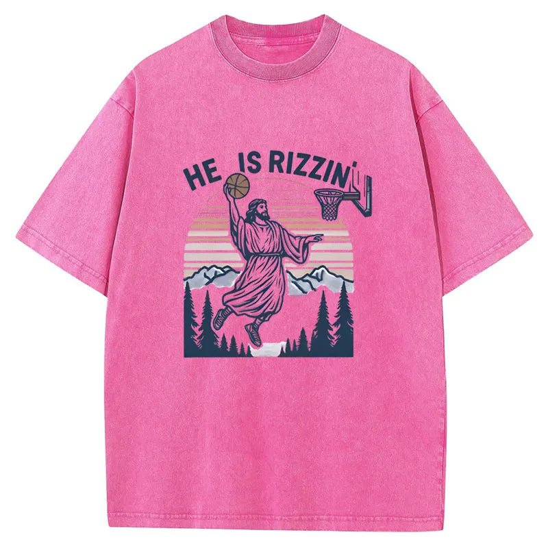 He Is Rizzin Funny Christian Washed T-Shirt
