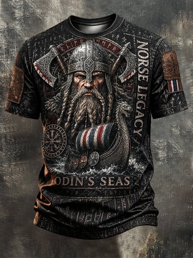 Men's Vintage Viking-Print T-Shirt