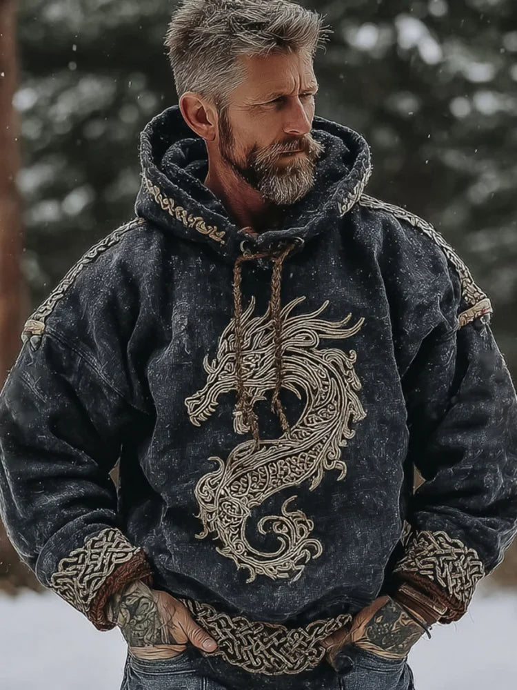Men's Retro Viking Viking Tribal Dragon Celtic Knot Art Print Casual Hoodie