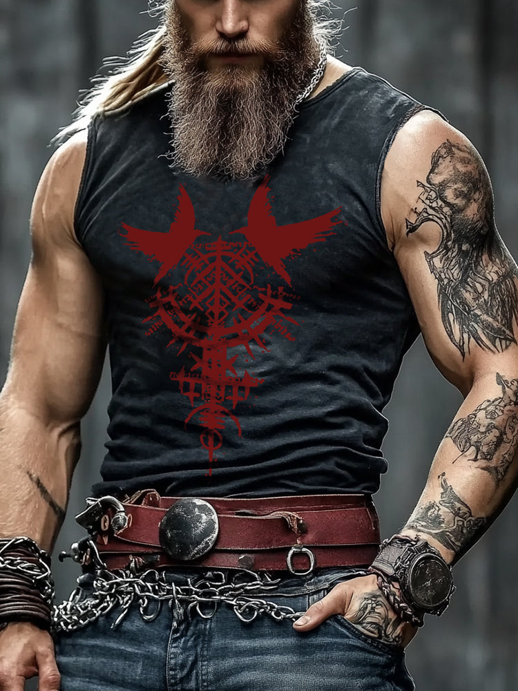Viking Valhalla tattoo design rune print vest