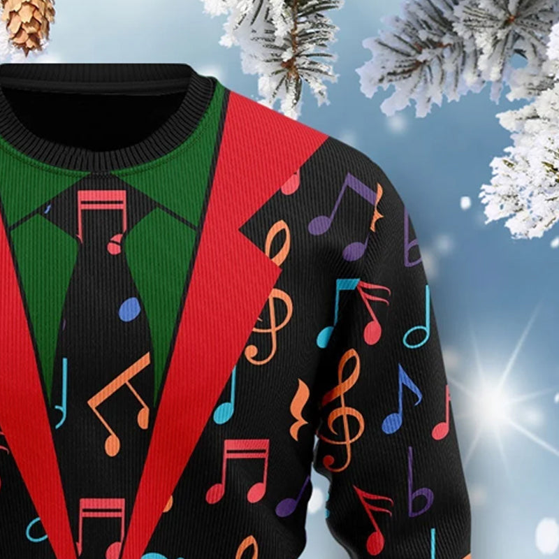 Colorful Music Notes Funny Ugly Christmas Sweatshirt