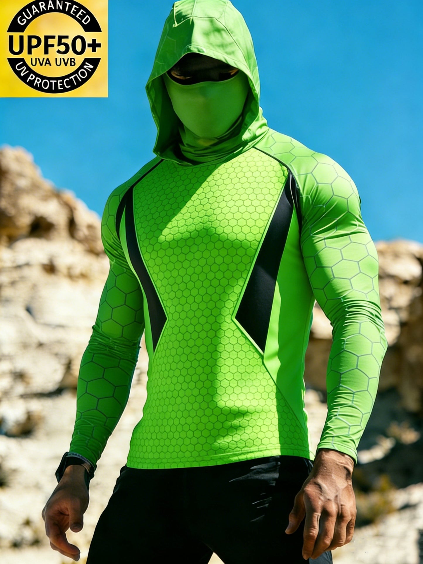 Men's Neon Green Honeycomb Sun Protection Print Top