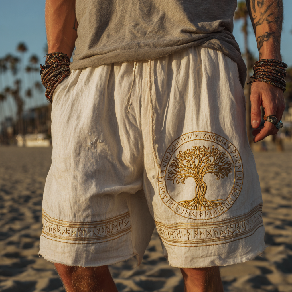Men's Viking Retro Tree Of Life Golden Knot Casual Shorts