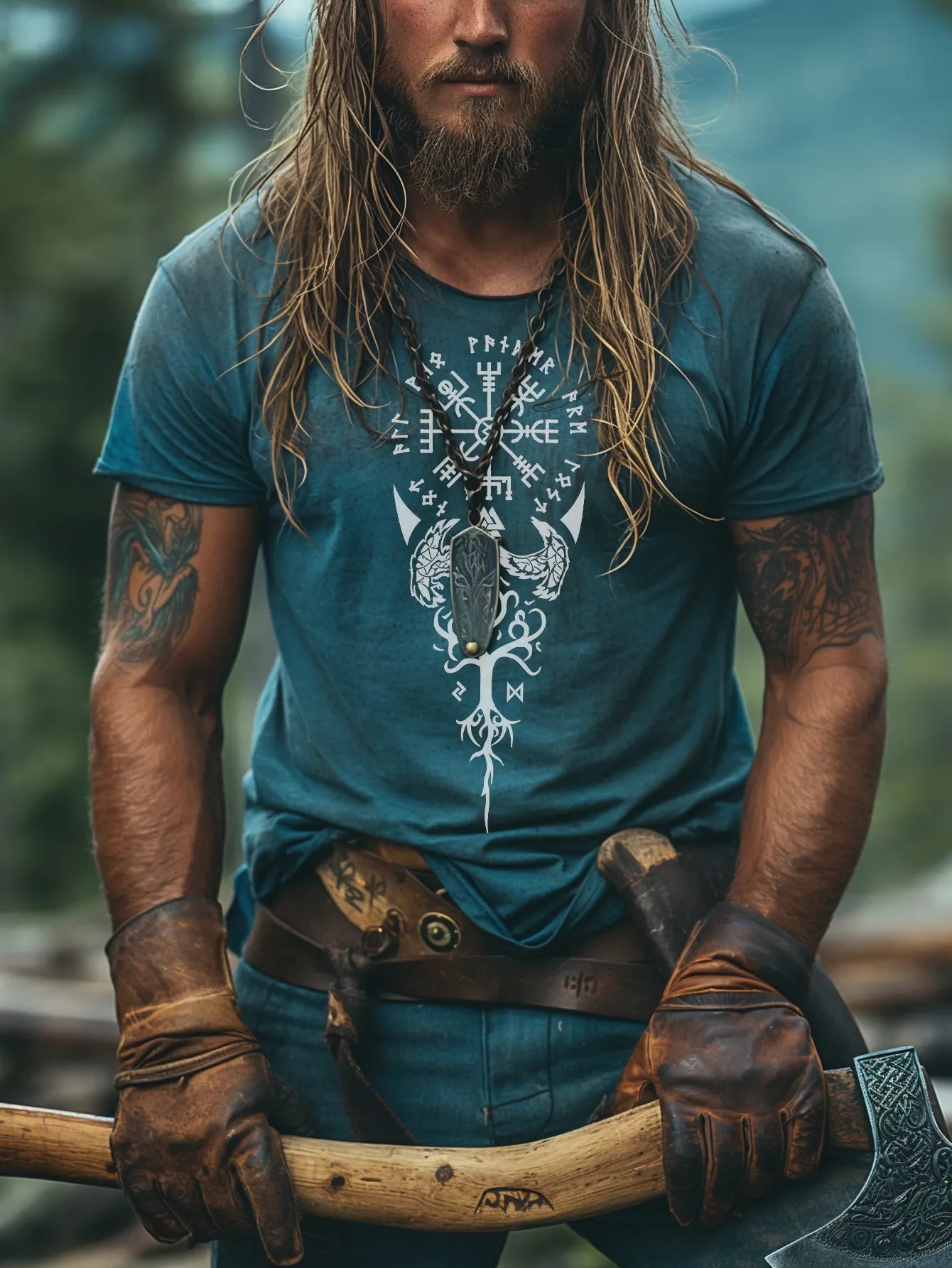 Men's Viking Printed Casual Short Sleeve T-Shirt