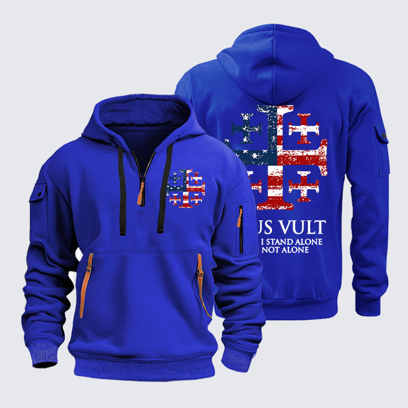Zipper Hoodies - Deus Vult Jerusalem Cross Usa Flag Even If I Stand Alone, I Am Not Alone