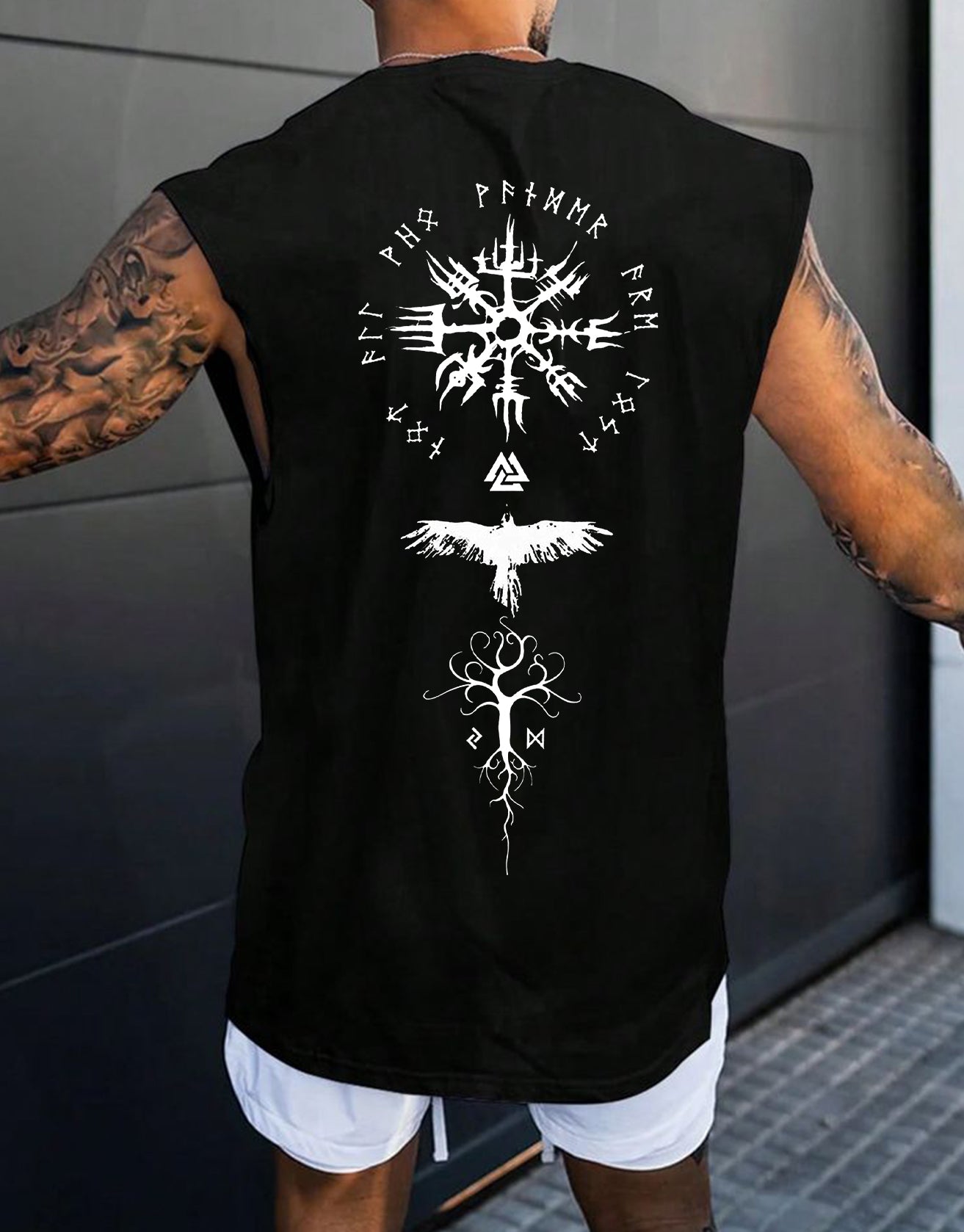 Viking Print Sleeveless T-shirt Vest