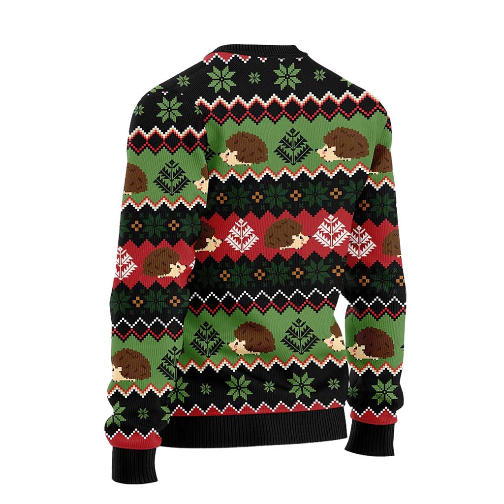 Unisex Vintage Hedgehog Print Crew Neck Ugly Christmas Sweatshirt