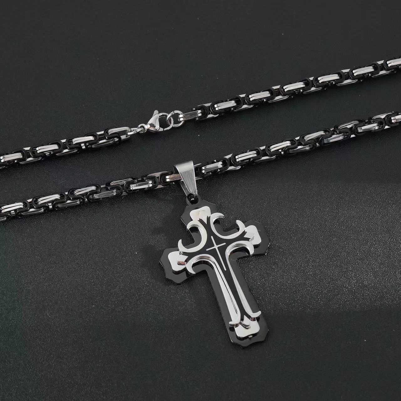Black & Silver Tribal Cross Necklace