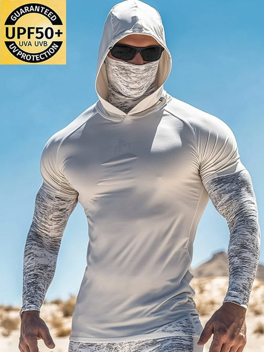Men's Outdoor Sun Protection Breathable Cool Mask Hooded Sun Protection Long-Sleeved Top