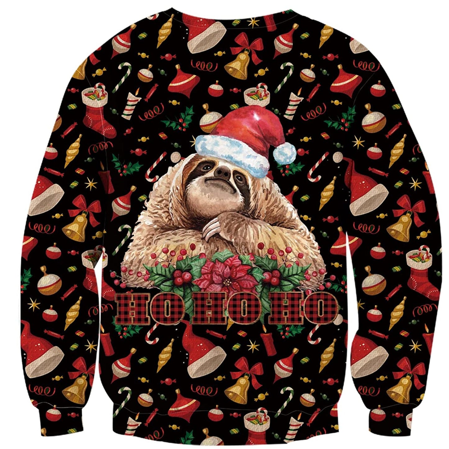 Unisex Sloth Print Crew Neck Ugly Christmas Sweatshirt