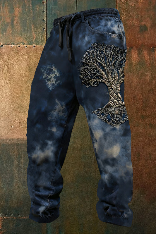 Viking Yggdrasil 3D Effect Retro Print Casual Trousers