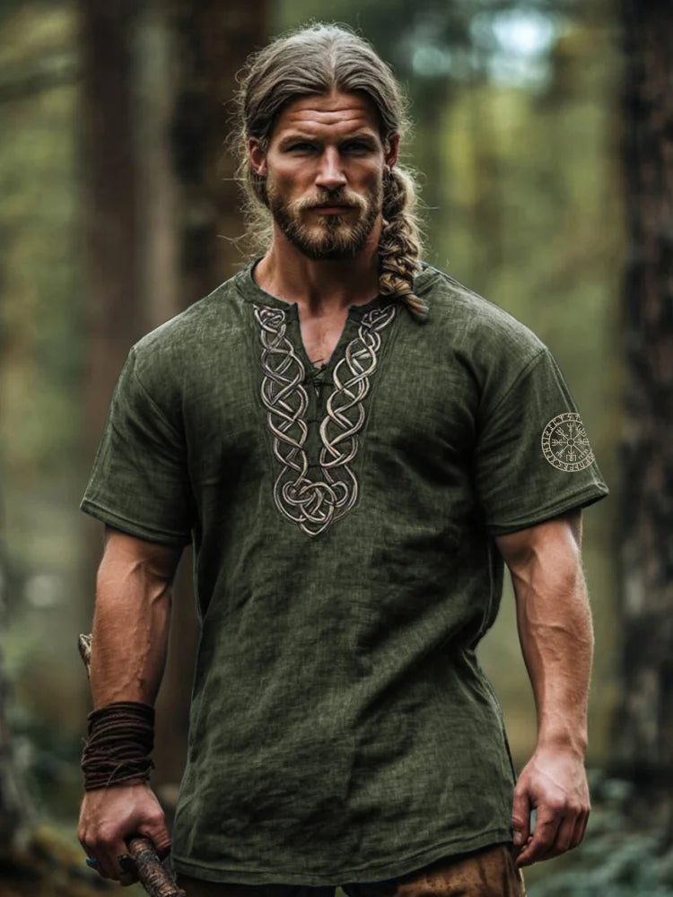Men's Viking Tribal Vintage Celtic Knot Art Linen Shirt