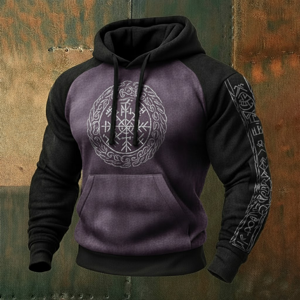 Nordic Viking Style Retro Vegvísir Tree Of Life Casual Long-Sleeve Hoodie