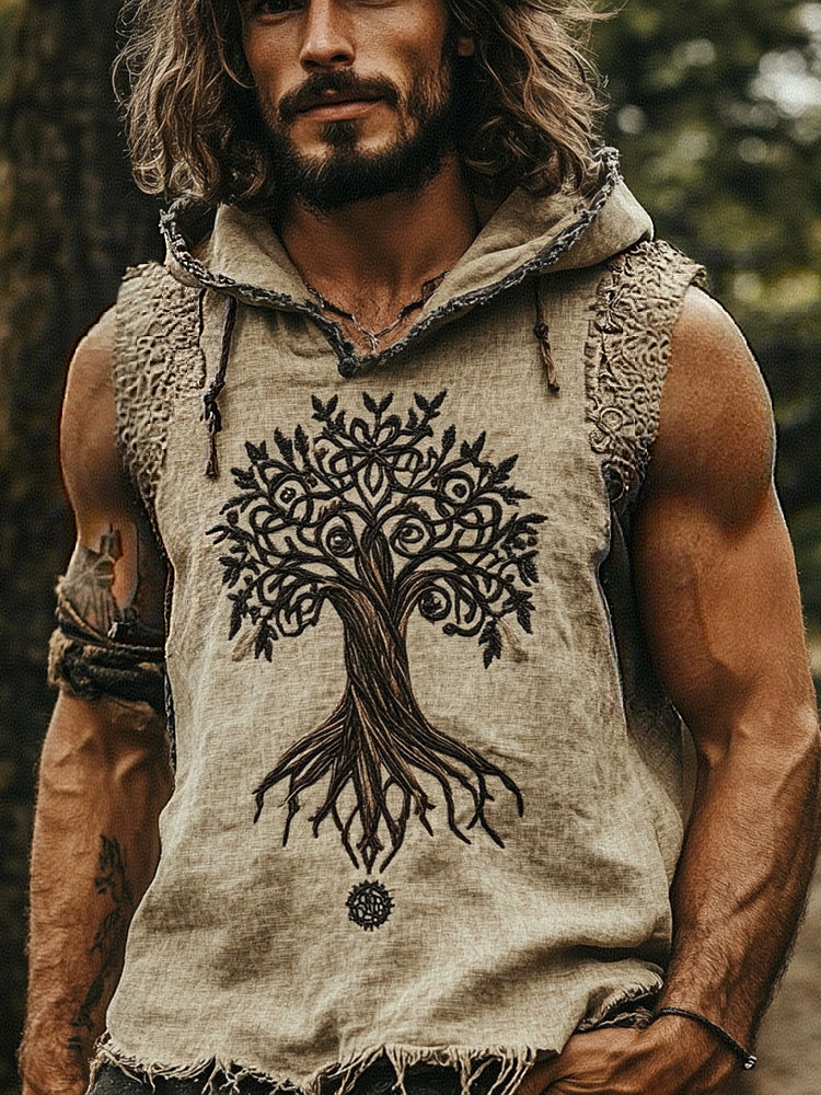 Men's Print Viking Tree Of Life Inspired Art Pattern Tank Top Hoodie