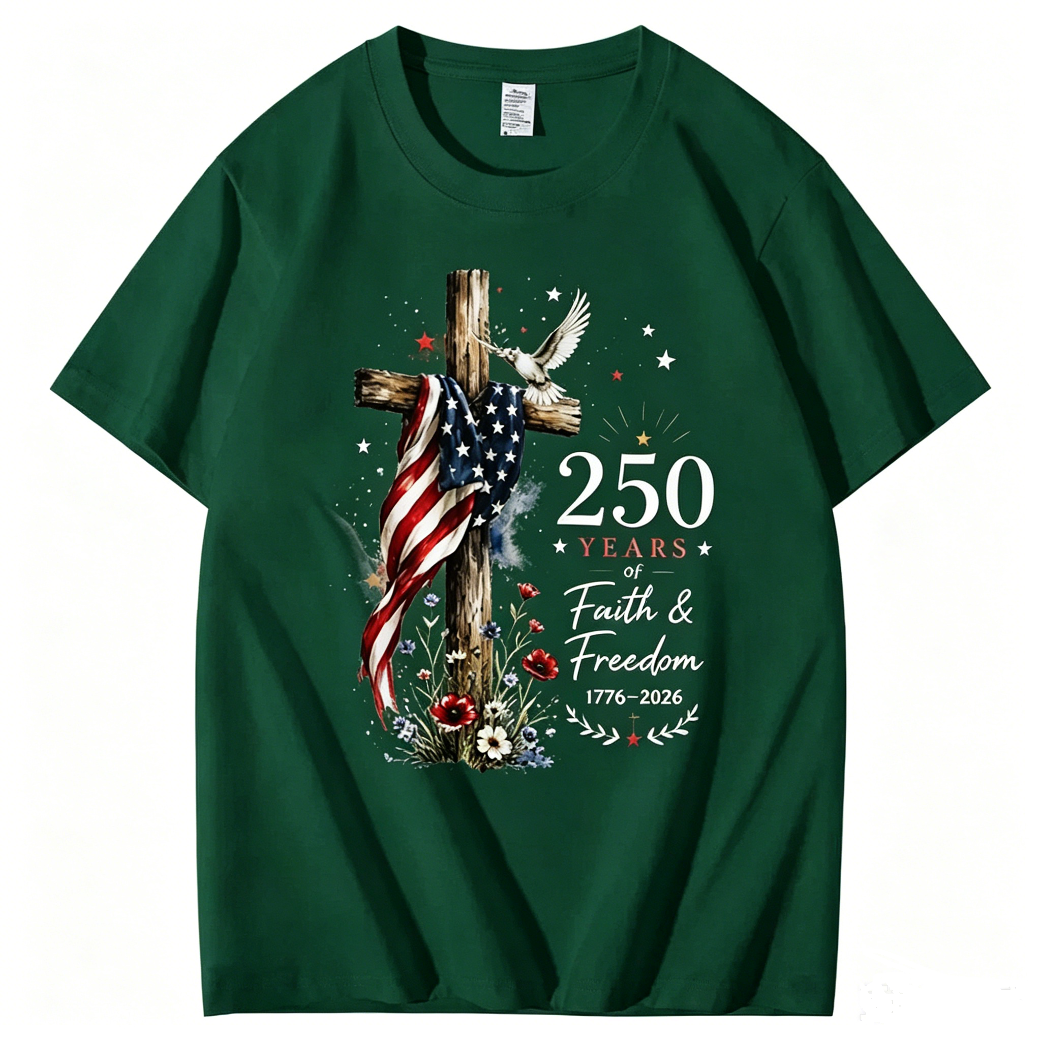 250 Years Faith and Freedom 1776-2026 US Flag Christian CROS T shirt
