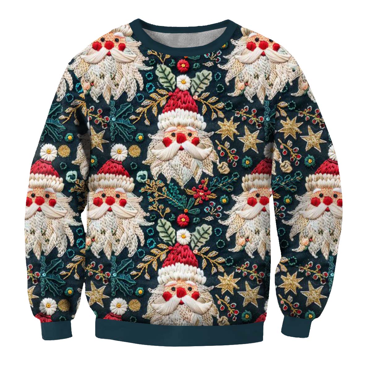 Men's Vintage Christmas Santa Seamless Print Crew Neck Ugly Christmas Sweatshirt