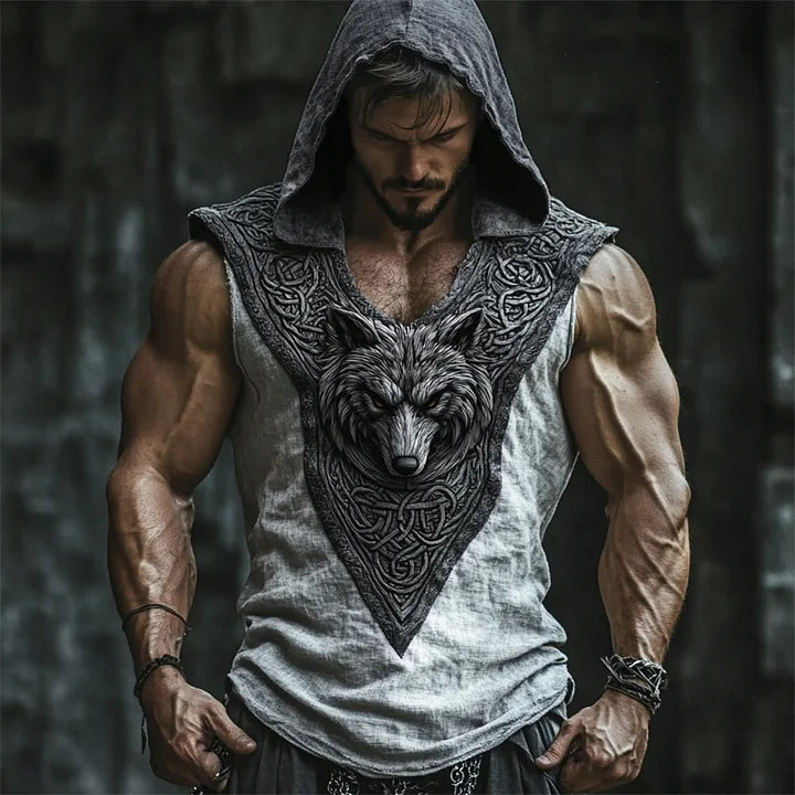 Men's Viking Wolf With Celtic Knot Art Retro Tank Top Hoodie