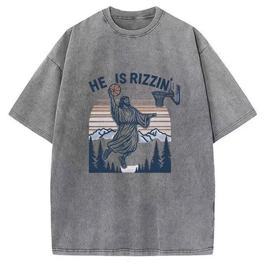 He Is Rizzin Funny Christian Washed T-Shirt