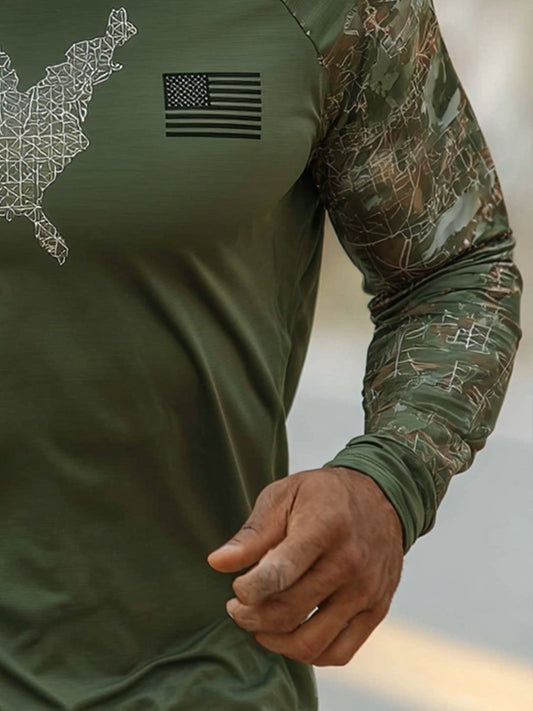 Men's Outdoor Sun Protection Breathable Cool Face Mask Hooded Printed Long-Sleeved Top