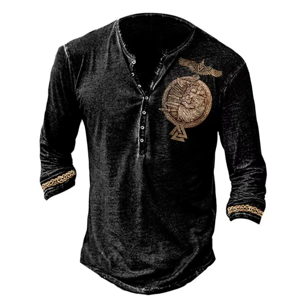 Men's Vintage Viking Graphic Print Long Sleeve T-Shirt