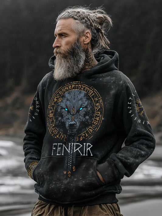 Viking Style Inspired Fenrir Wolf Digital 3D Printed Unisex Casual Hoodie