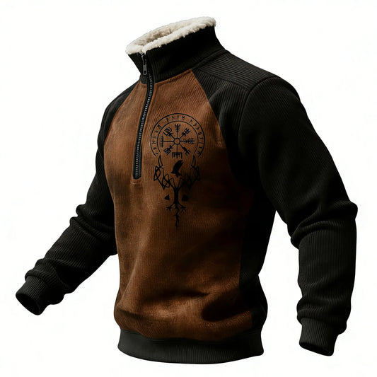 Nordic Viking Style Retro Vegvísir Tree Of Life Casual Long-Sleeve Sweatshirt Fleece Collar