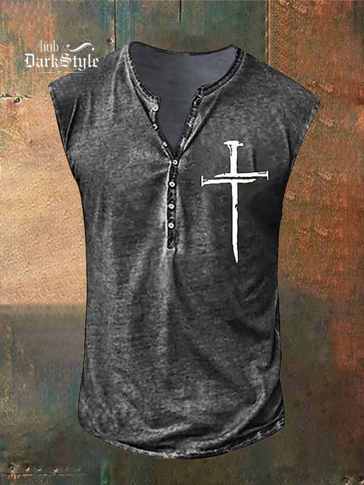 Men's Retro Cross Print Casual Tank Top