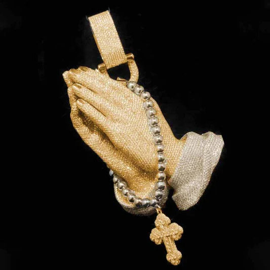 New Moissanite Praying Hands Cross Pendant