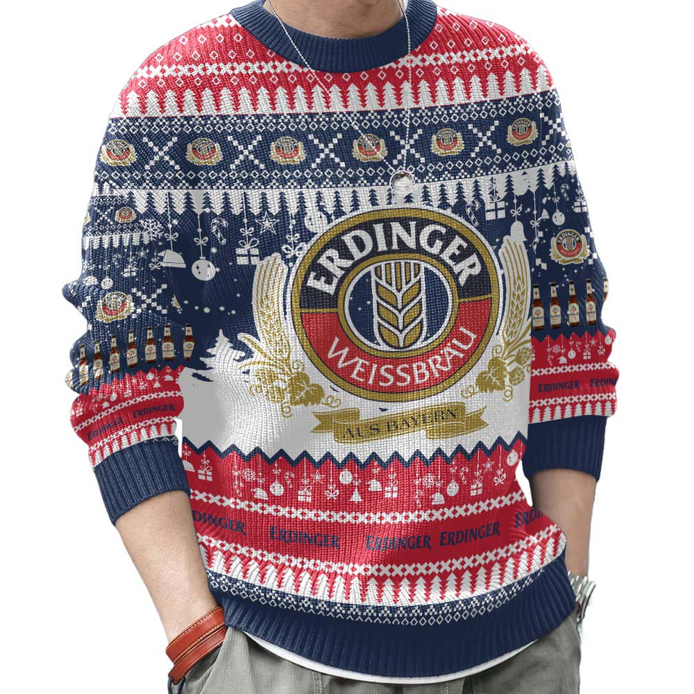 Unisex Vintage German Drinking Print Crew Neck Ugly Christmas Sweatshirt