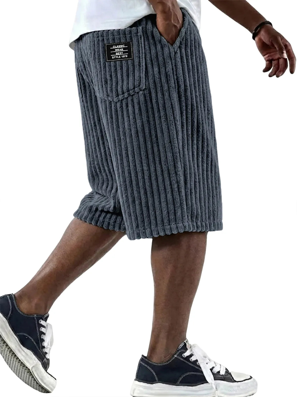 Men's Vintage Corduroy Shorts - Embroidered Comfort Fit Casual Bottoms