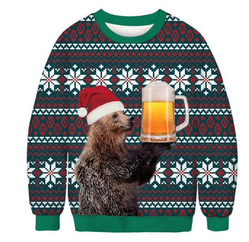 Unisex 3D Sloth Beer Fun Print Christmas Sweatshirt