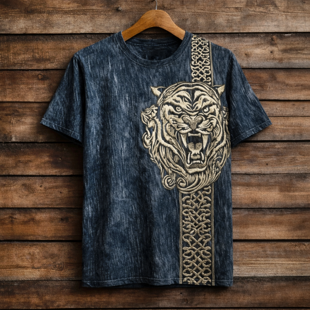 Men's Bold Tiger Graphic T-Shirt - Washed Distressed Short Sleeve Tee