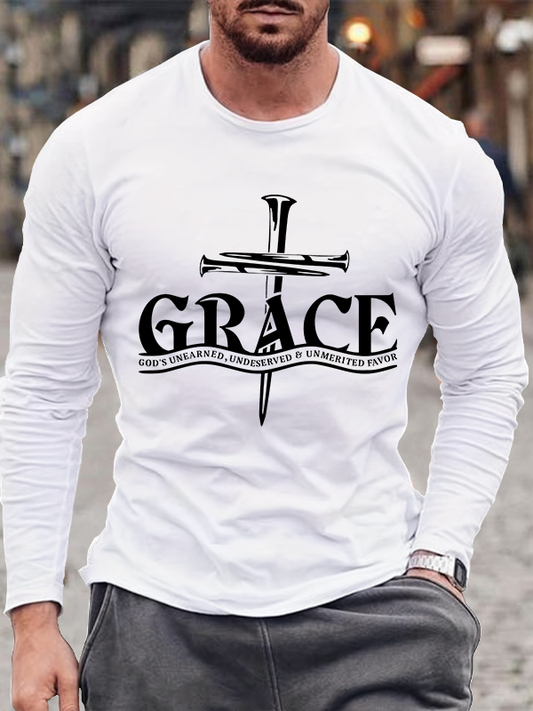 Saved By His Grace Christian Cotton Long Sleeve T-Shirt