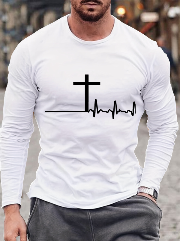ECG Cross Cotton Crew Neck Long Sleeve T-Shirt