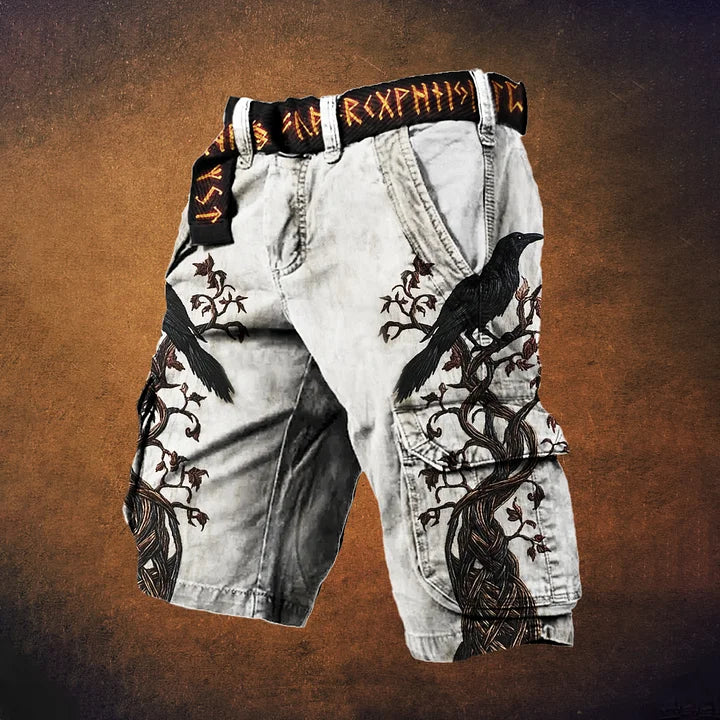 Men's Viking Vegvisir Tree Of Life & Raven Celtic Eagle Cargo Shorts