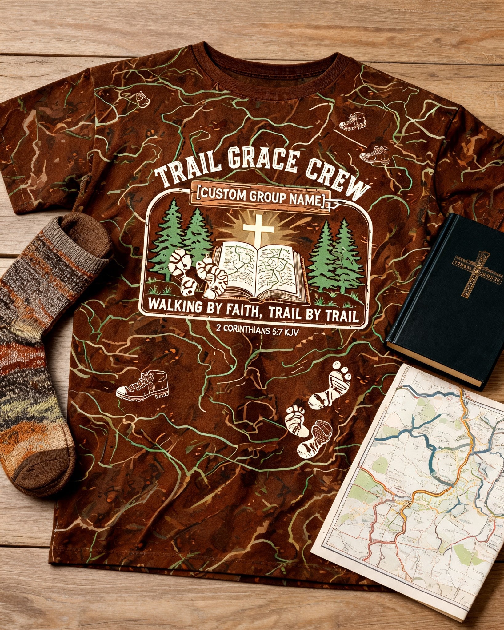 Personalized Christian Hiking Group Shirt Walking By Faith Trail Tee