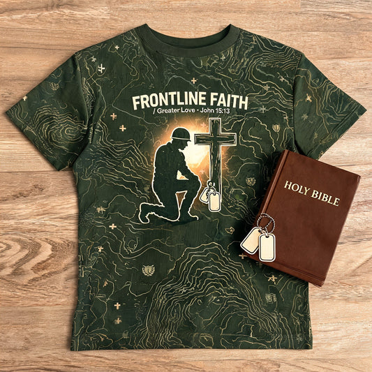 Christian Veteran Shirt - Frontline Faith Short Sleeve AOP Tee
