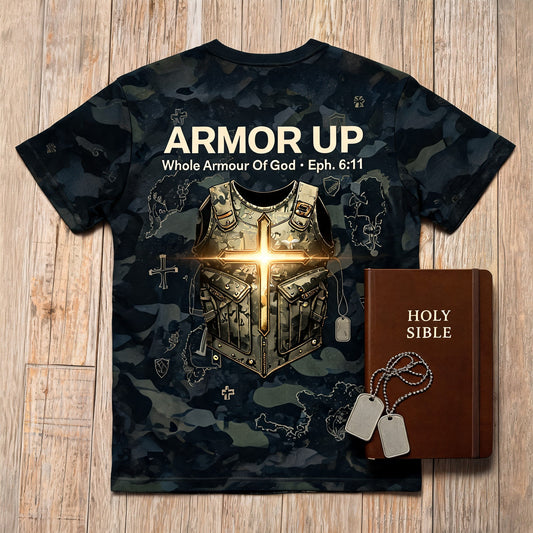Christian Shirt Camo - Armor Up Veteran Short Sleeve AOP Tee