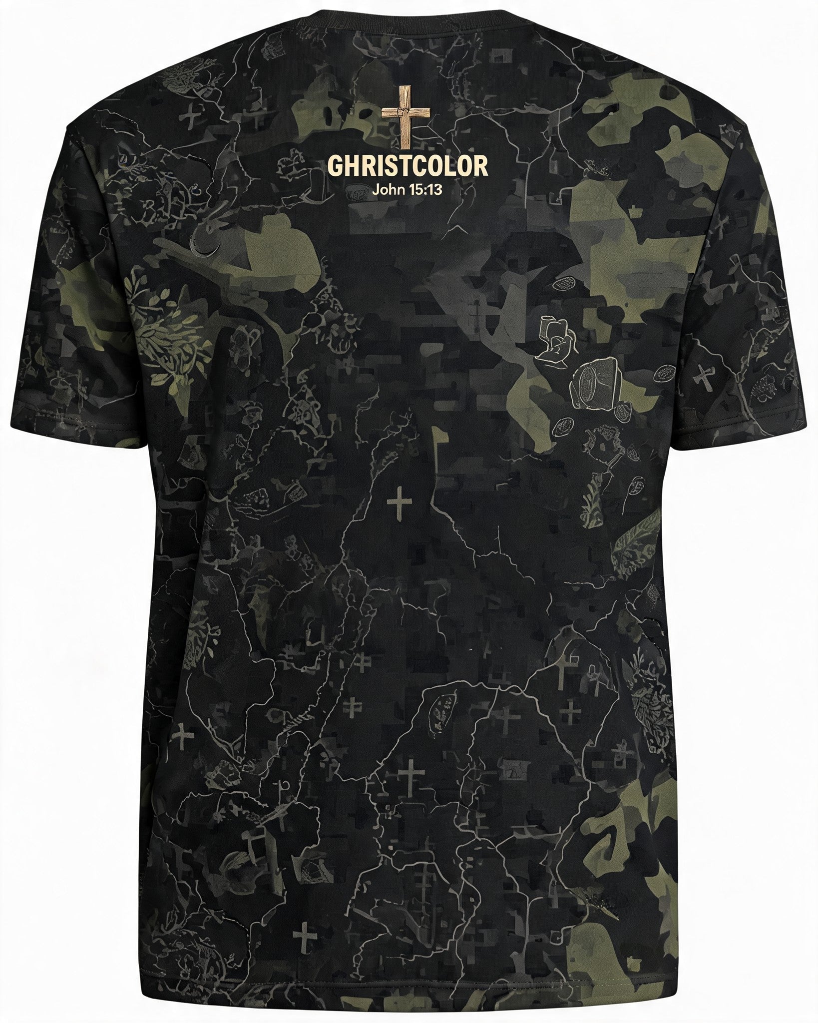 Christian Shirt Green - Greater Love Veteran Short Sleeve AOP Tee