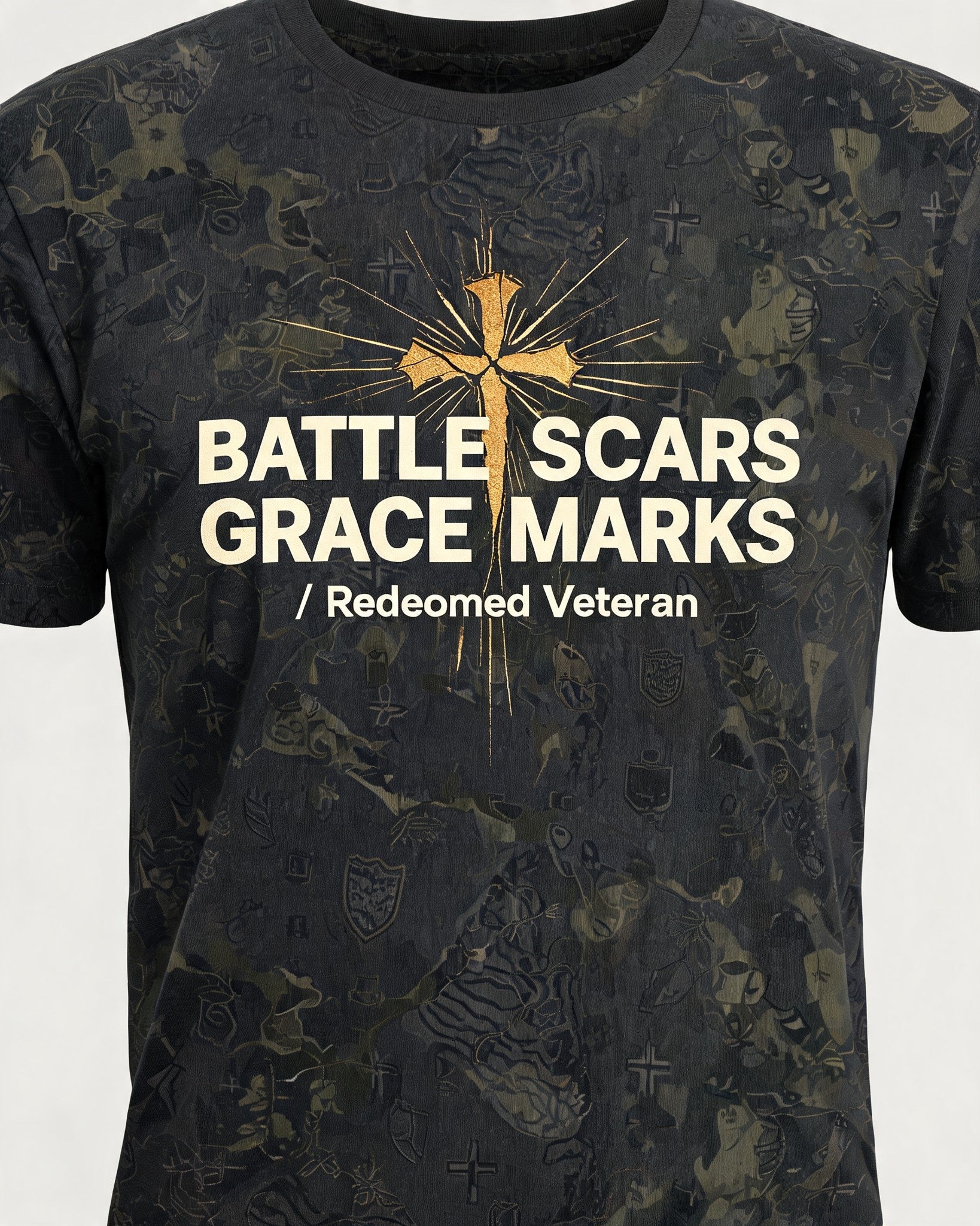 Christian Shirt Minimalist - Battle Scars Grace Marks Short Sleeve AOP Tee