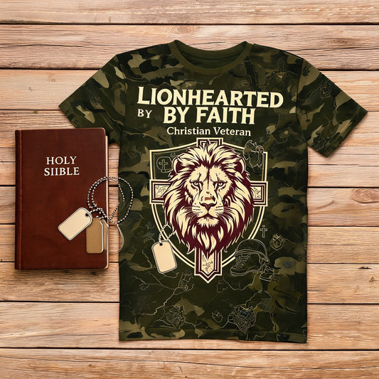 Christian Shirt Minimalist - Lionhearted By Faith Short Sleeve AOP Tee