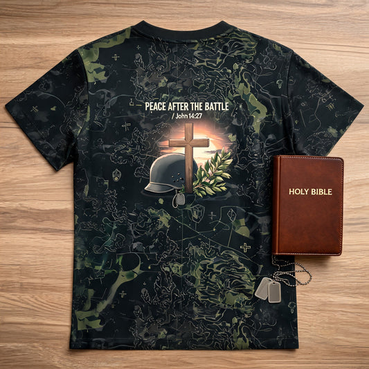 Christian Veteran Shirt - Peace After The Battle Short Sleeve AOP Tee