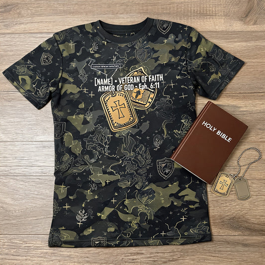 Christian Veteran Shirt - Personalized Veteran Of Faith Armor Of God AOP Tee