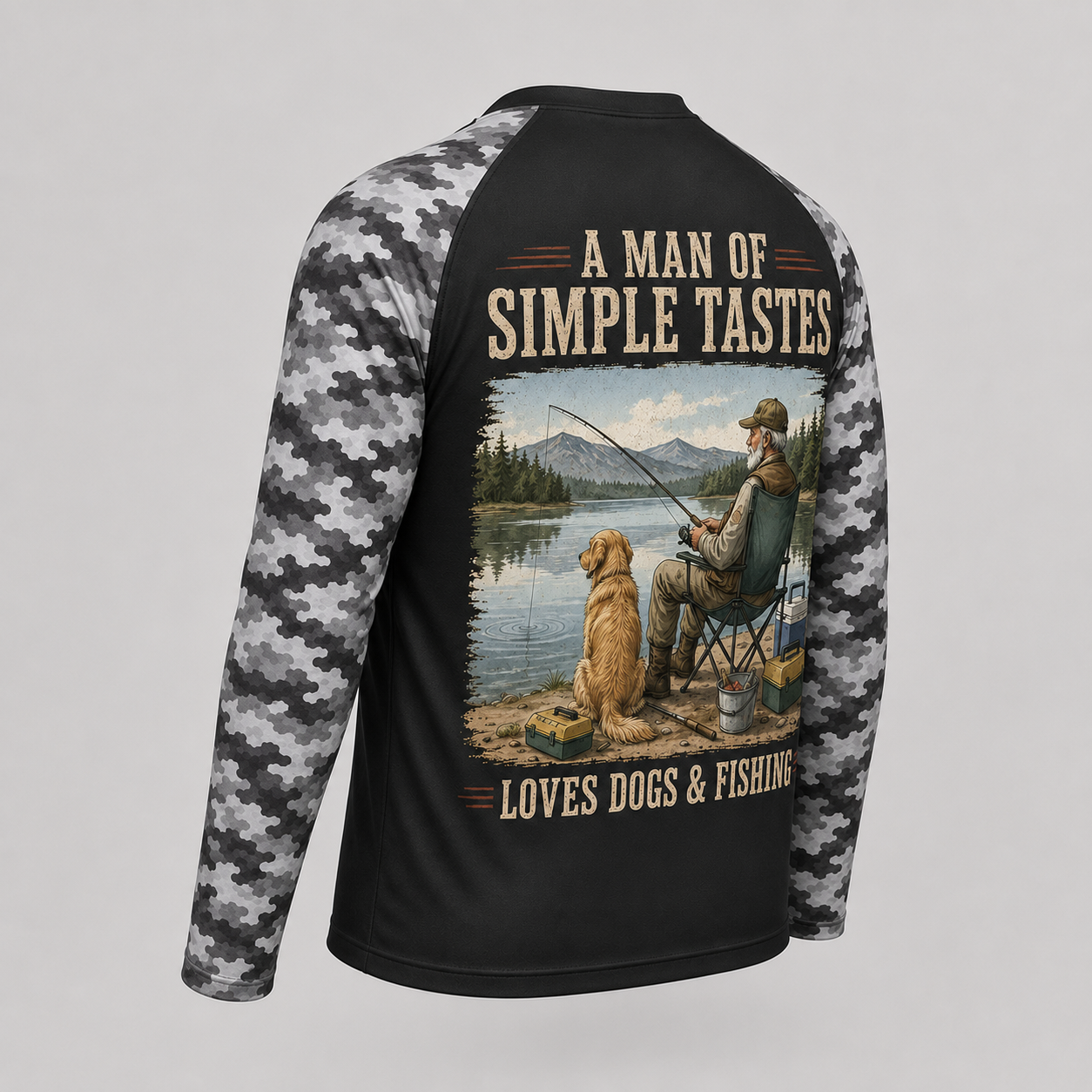 A Man of Simple Tastes Dog & Fishing Long Sleeve Shirt