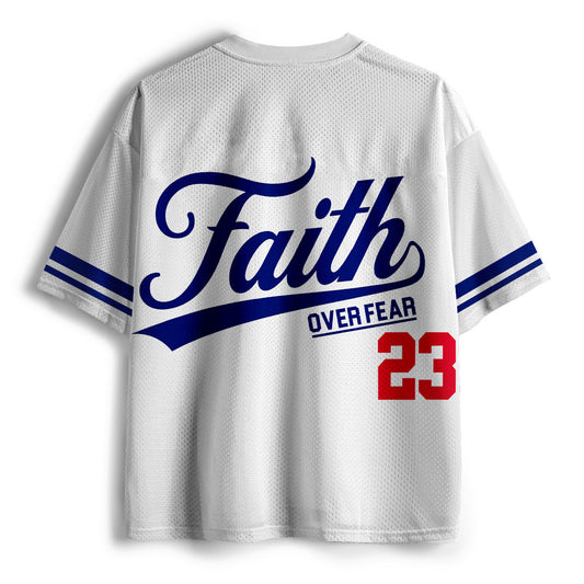 Personalized Faith Over Fear Christian White Mesh Jersey