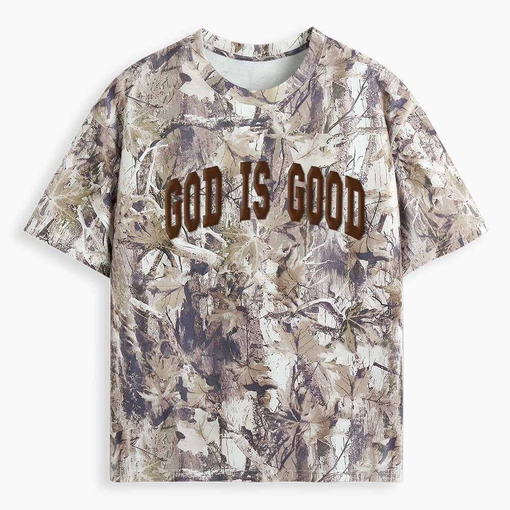 God Is Good Christian Puff Printed Camo T-Shirt