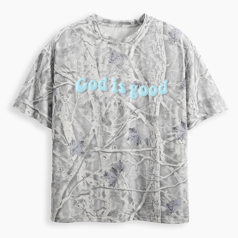 God Is Good Christian Puff Printed Camo T-Shirt