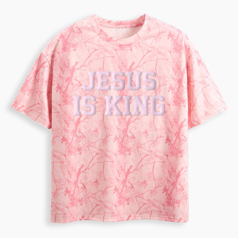 Jesus Is King Christian Puff Printed Camo T-Shirt