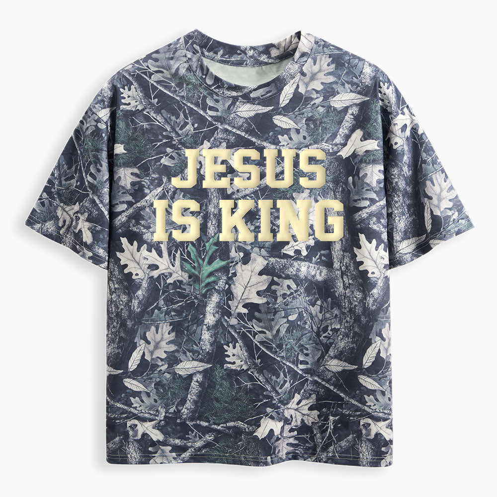 Jesus Is King Christian Puff Printed Camo T-Shirt