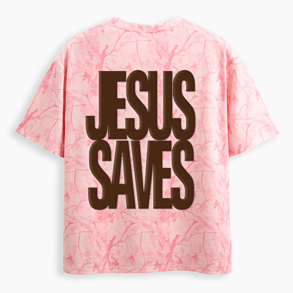 Jesus Saves Christian Puff Printed Camo T-Shirt